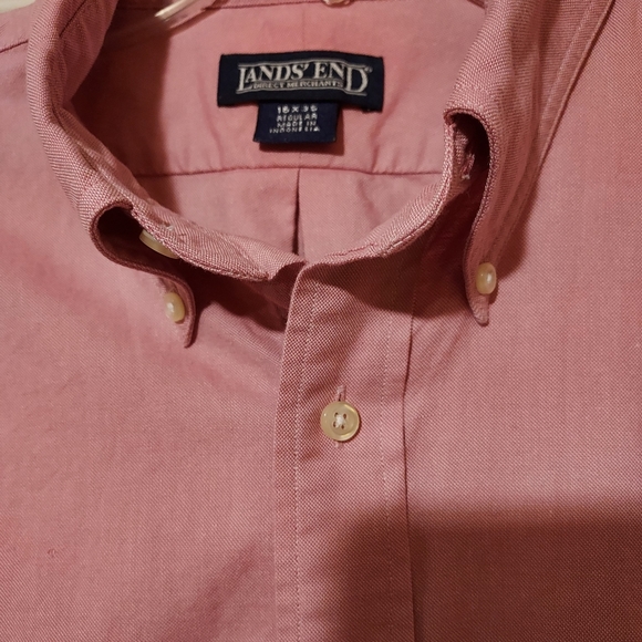 Lands End Mens Pink Oxford Button Down Tailored Dress Shirt Preppy 16x35 - Picture 2 of 10